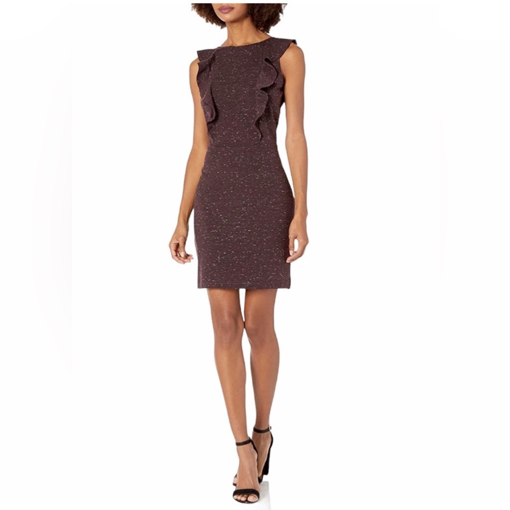 Cupcakes & Cashmere Heather Purple Marled Ponte Ruffled Dress - low back - Small
